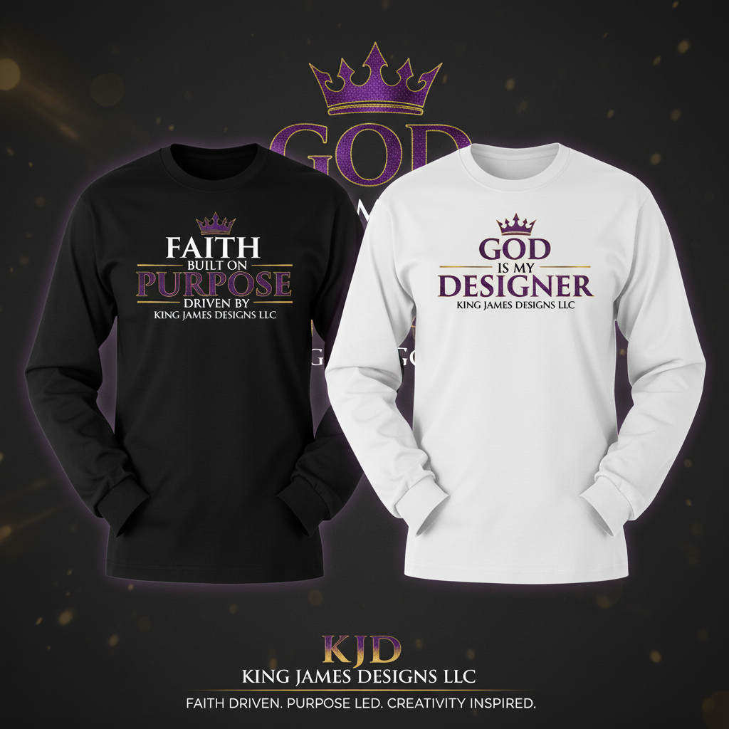 KJD Signature Long Sleeve Tees with faith-based graphic designs