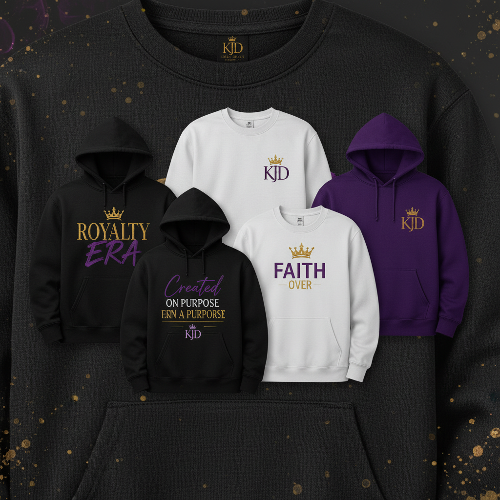 KJD embroidered sweatshirt with premium KJD crown logo branding